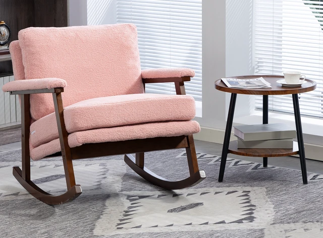 Alt view image 3 of 3 - Mid Century Modern Accent Chair ,rocking chair with Solid Wood Frame, Upholstered Living Room Chairs , Reading Armchair for Bedroom Sunroom