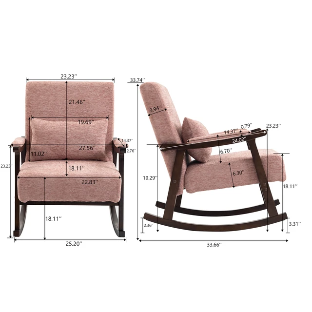 Alt view image 2 of 7 - Mid Century Modern Accent Chair rocking chair with Solid Wood Frame, Upholstered Living Room Chair, Reading Armchair for Bedroom Sunroom