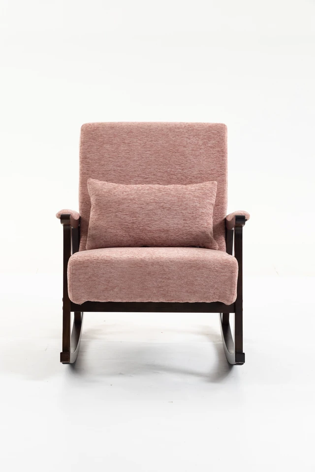 Alt view image 4 of 7 - Mid Century Modern Accent Chair rocking chair with Solid Wood Frame, Upholstered Living Room Chair, Reading Armchair for Bedroom Sunroom