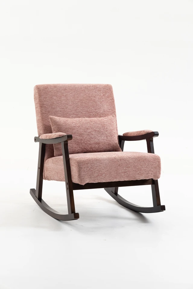 Alt view image 3 of 7 - Mid Century Modern Accent Chair rocking chair with Solid Wood Frame, Upholstered Living Room Chair, Reading Armchair for Bedroom Sunroom