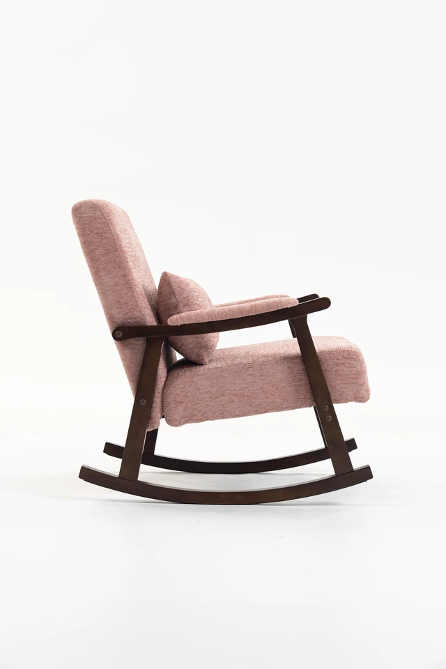 Alt view image 5 of 7 - Mid Century Modern Accent Chair rocking chair with Solid Wood Frame, Upholstered Living Room Chair, Reading Armchair for Bedroom Sunroom