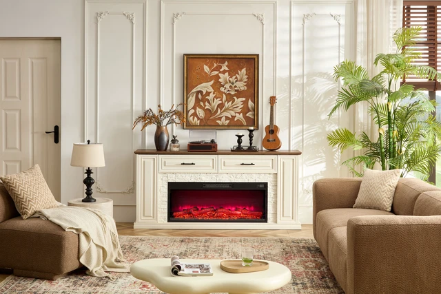 Alt view image 5 of 7 - 30'' Electric Fireplace Inserts, Recessed & Built in Wall Electric Fireplace Heater with Fire Crackling Sound, Adjustable Top Light & Flame Speed, Overheating Protection, 750/1500W Black
