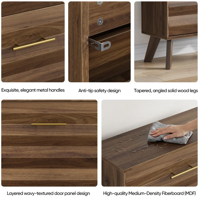 Alt view image 7 of 7 - 23.6-inch Walnut Wood Slim Flip-Top Shoe Cabinet, Mid-century Modern Freestanding Shoe Cabinet, Home Entryway Double Flip-Top Door Large Capacity Narrow Style Shoe Rack