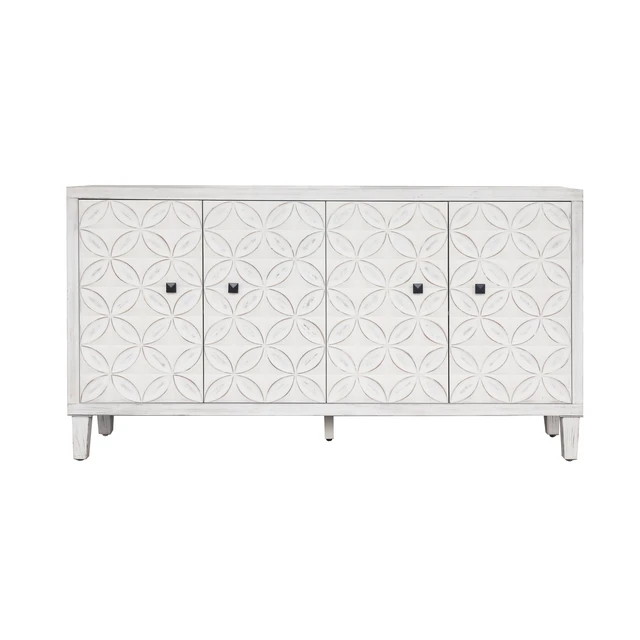 Alt view image 6 of 7 - Accent Cabinet 4 Door Wooden Cabinet Sideboard Buffet Server Cabinet Storage Cabinet, for Living Room, Entryway, Hallway, Office, Kitchen and Dining Room, White Wash