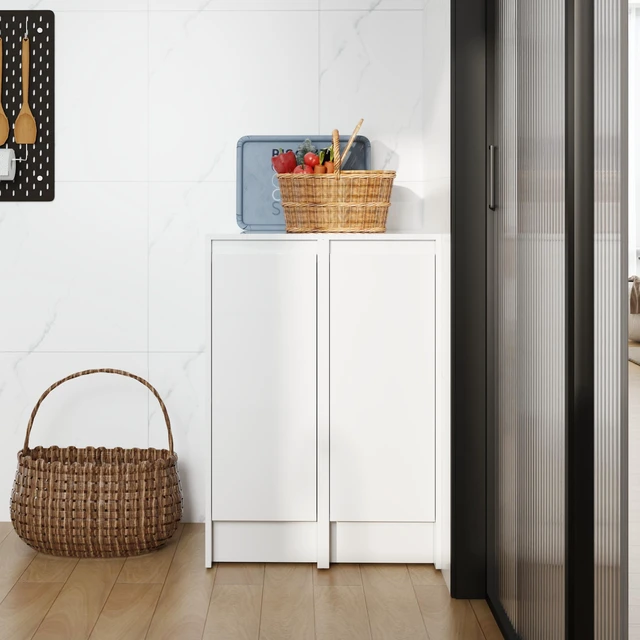 Main image of 24" Freestanding Bathroom Storage Cabinet, Soft Close Doors, Glossy White, Plywood, KD-Packing, 12" x2 Combination (Suitable For Bathroom, Kitchen, Study Room, Bedroom, Etc)