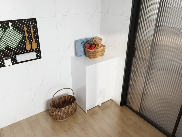 Alt view image 4 of 7 - 24" Freestanding Bathroom Storage Cabinet, Soft Close Doors, Glossy White, Plywood, KD-Packing, 12" x2 Combination (Suitable For Bathroom, Kitchen, Study Room, Bedroom, Etc)