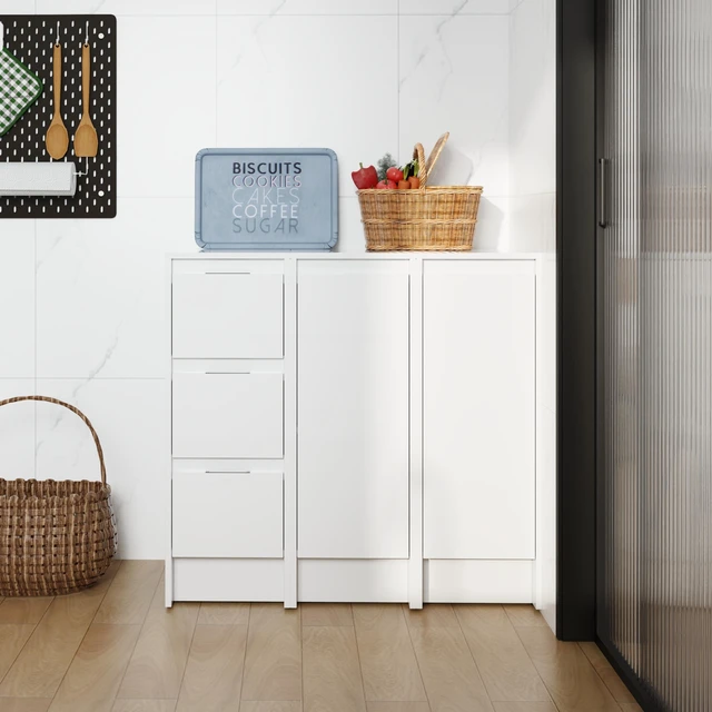 Main image of 36" Freestanding Bathroom Storage Cabinet, Soft Close Doors and Drawers , Glossy White, Plywood, KD-Packing, 12" x3 Combination (Suitable For Bathroom, Kitchen, Study Room, Bedroom, Etc)