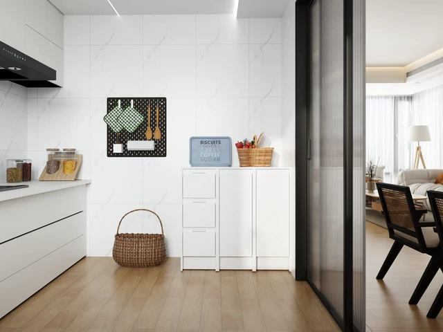 Alt view image 2 of 7 - 36" Freestanding Bathroom Storage Cabinet, Soft Close Doors and Drawers , Glossy White, Plywood, KD-Packing, 12" x3 Combination (Suitable For Bathroom, Kitchen, Study Room, Bedroom, Etc)