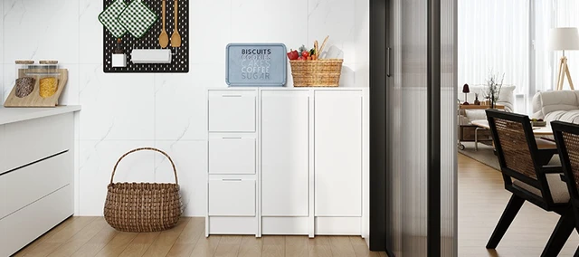 Alt view image 7 of 7 - 36" Freestanding Bathroom Storage Cabinet, Soft Close Doors and Drawers , Glossy White, Plywood, KD-Packing, 12" x3 Combination (Suitable For Bathroom, Kitchen, Study Room, Bedroom, Etc)