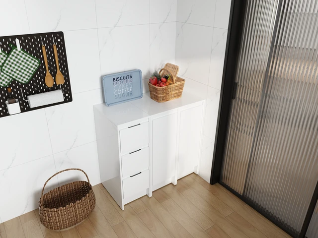 Alt view image 5 of 7 - 36" Freestanding Bathroom Storage Cabinet, Soft Close Doors and Drawers , Glossy White, Plywood, KD-Packing, 12" x3 Combination (Suitable For Bathroom, Kitchen, Study Room, Bedroom, Etc)