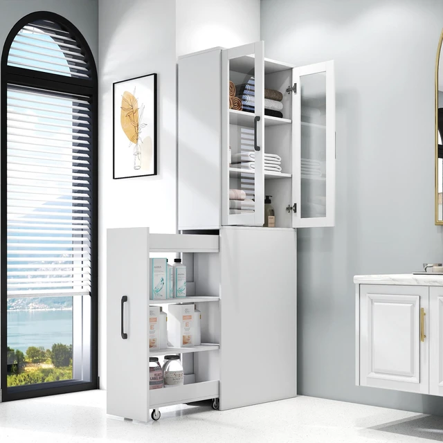 Main image of 70.87" H Display Storage Cabinet , 4 Tier multi-functional pull-out multi-tier storage shelf & 2 Glass Doors, Modern Wooden Kitchen Pantry Cabinet for Living Room or Kitchen and Dinning Room