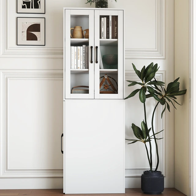 Alt view image 7 of 7 - 70.87" H Display Storage Cabinet , 4 Tier multi-functional pull-out multi-tier storage shelf & 2 Glass Doors, Modern Wooden Kitchen Pantry Cabinet for Living Room or Kitchen and Dinning Room