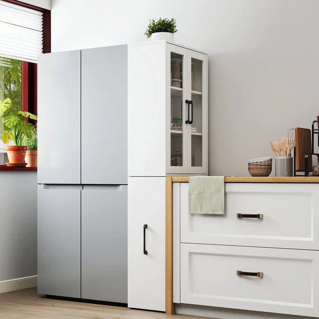 Alt view image 3 of 7 - 70.87" H Display Storage Cabinet , 4 Tier multi-functional pull-out multi-tier storage shelf & 2 Glass Doors, Modern Wooden Kitchen Pantry Cabinet for Living Room or Kitchen and Dinning Room