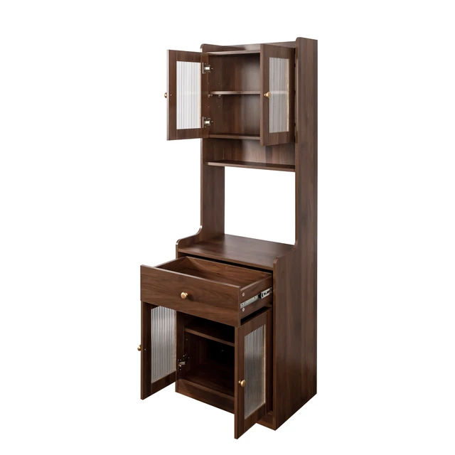 Alt view image 5 of 7 - Kitchen Pantry Hutch Storage Cabinet, Farmhouse Kitchen Hutch Buffet Cabinet with Microwave Stand, Freestanding Buffet Sideboard Coffee Bar Cabinet