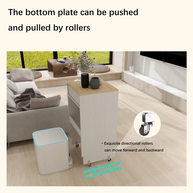Alt view image 3 of 7 - Robot Vacuum Stand Cabinet with Wheels, Sweeping Robot Storage Rack with Doors and Drawers, Side Table for Living Room, Home Office, Kitchen-Antique White