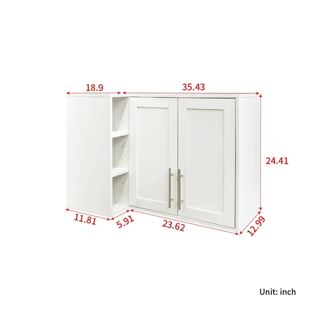 Alt view image 5 of 7 - L Shape Wall Mounted Kitchen Sideboard Cabinet with 2 Door, 3 Layers Shelves, Storage Buffet Cabinet for Bathroom, Dining Rooms