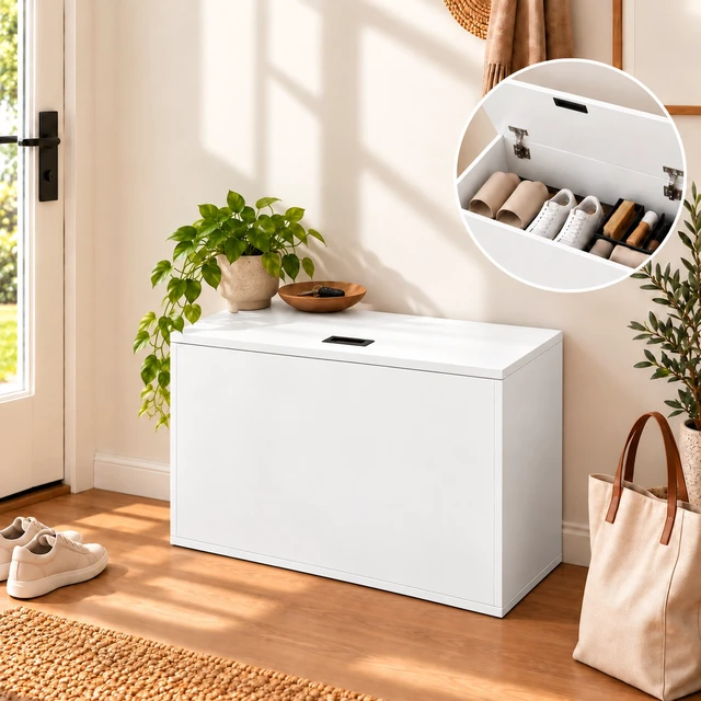 Alt view image 3 of 7 - 19" x 11" x 15" Modular Wooden Storage Cabinet, LiftTop Storage Bench Suitable for Placement in Narrow Spaces, Combinable Multiple Units Storage Chest for Bedroom, Living Room, Entryway-White