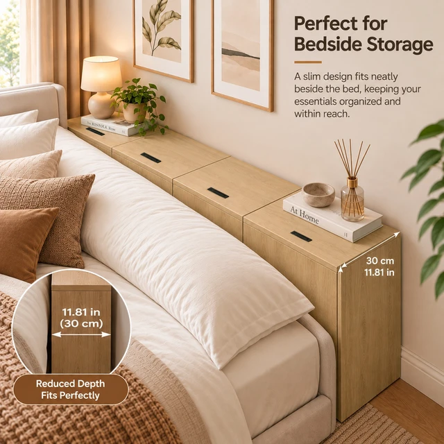 Alt view image 5 of 7 - 23" x 11" x 23" Modular Wooden Storage Cabinet, LiftTop Storage Bench Suitable for Placement in Narrow Spaces, Combinable Multiple Units Storage Chest for Bedroom, Living Room, Entryway-Natural Wood