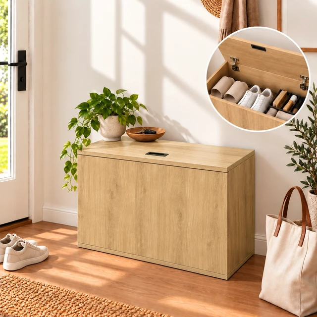 Alt view image 3 of 7 - 23" x 11" x 23" Modular Wooden Storage Cabinet, LiftTop Storage Bench Suitable for Placement in Narrow Spaces, Combinable Multiple Units Storage Chest for Bedroom, Living Room, Entryway-Natural Wood