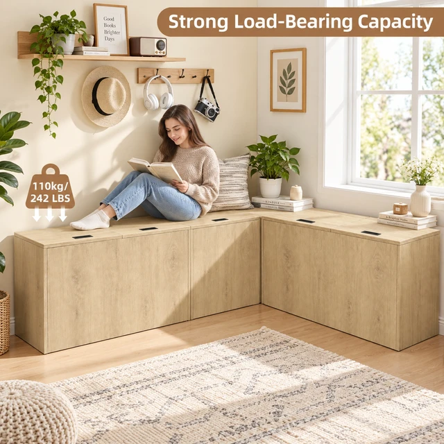 Alt view image 6 of 7 - 23" x 11" x 23" Modular Wooden Storage Cabinet, LiftTop Storage Bench Suitable for Placement in Narrow Spaces, Combinable Multiple Units Storage Chest for Bedroom, Living Room, Entryway-Natural Wood