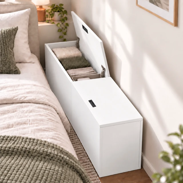 Alt view image 3 of 7 - 31" x 11" x 15" Modular Wooden Storage Cabinet, LiftTop Storage Bench Suitable for Placement in Narrow Spaces, Combinable Multiple Units Storage Chest for Bedroom, Living Room, Entryway-White