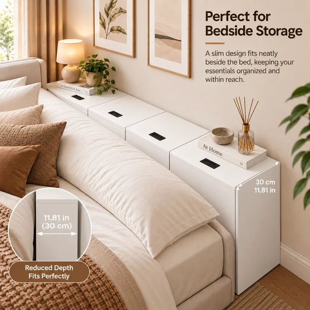 Alt view image 5 of 7 - 19" x 11" x 15" Modular Wooden Storage Cabinet, LiftTop Storage Bench Suitable for Placement in Narrow Spaces, Combinable Multiple Units Storage Chest for Bedroom, Living Room, Entryway-White