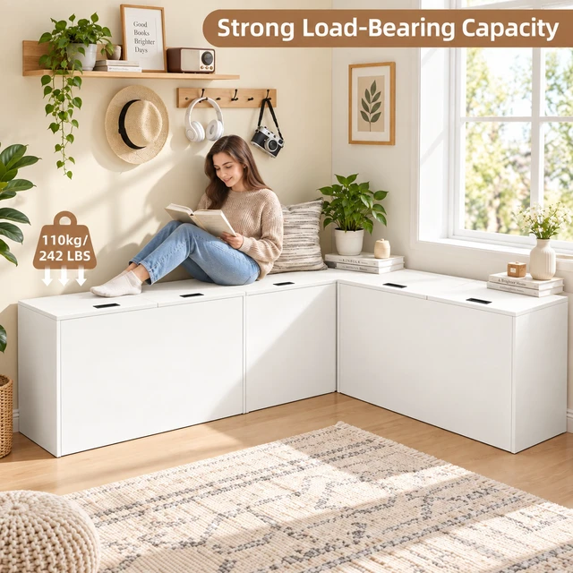 Alt view image 6 of 7 - 19" x 11" x 15" Modular Wooden Storage Cabinet, LiftTop Storage Bench Suitable for Placement in Narrow Spaces, Combinable Multiple Units Storage Chest for Bedroom, Living Room, Entryway-White
