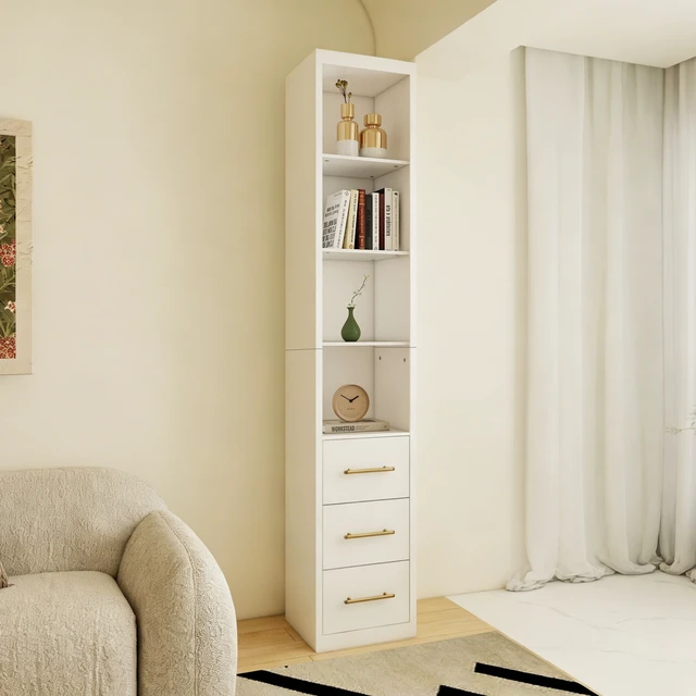 Alt view image 2 of 7 - 15.75x85.04inch White Side Storage Cabinet With Three Drawers for Bedroom, Living Room, Bathroom