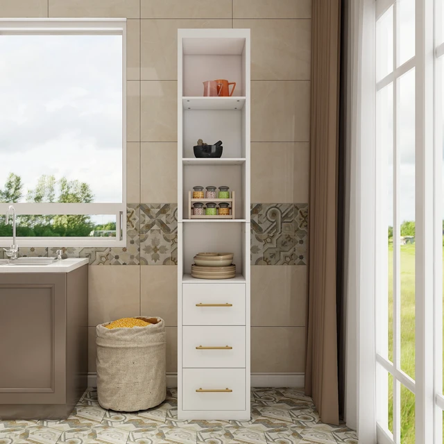 Alt view image 3 of 7 - 15.75x85.04inch White Side Storage Cabinet With Three Drawers for Bedroom, Living Room, Bathroom