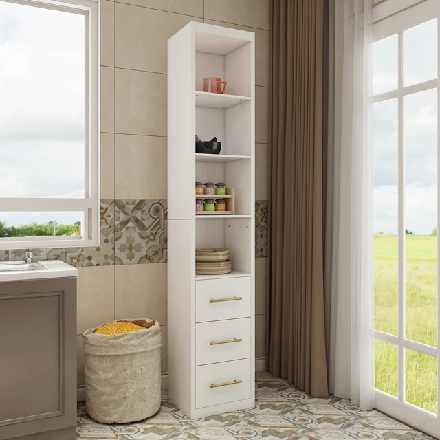 Alt view image 6 of 7 - 15.75x85.04inch White Side Storage Cabinet With Three Drawers for Bedroom, Living Room, Bathroom