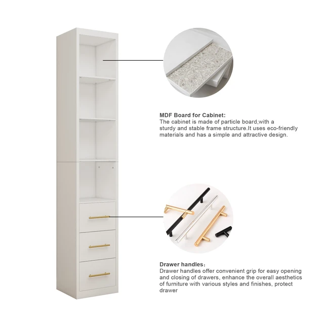 Alt view image 7 of 7 - 15.75x85.04inch White Side Storage Cabinet With Three Drawers for Bedroom, Living Room, Bathroom