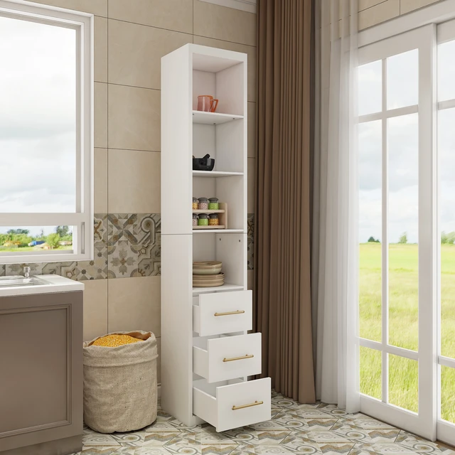 Alt view image 5 of 7 - 15.75x85.04inch White Side Storage Cabinet With Three Drawers for Bedroom, Living Room, Bathroom