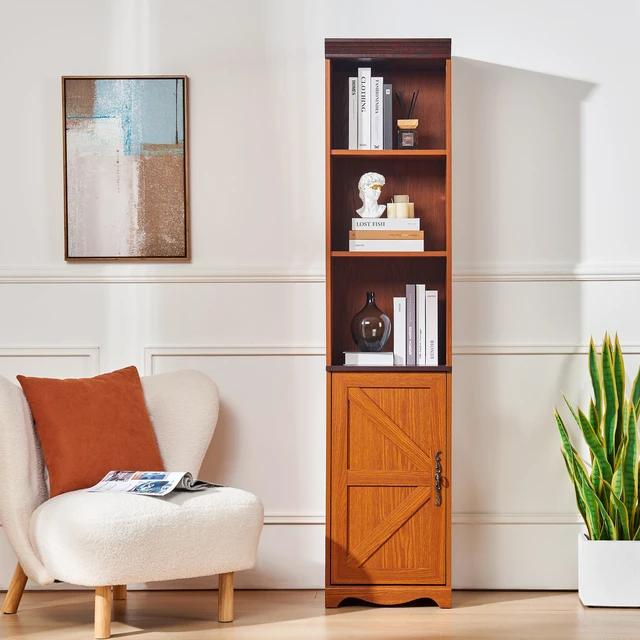 Main image of 70.86"(180cm) Tall Free Combination Wood Storage Cabinet, Free-Standing Cube Cabinet with 5 Shelves, Living room Bookcase, Bedroom Display Cabinet Bookshelf, DIY Combination To Two Or More PCS Set
