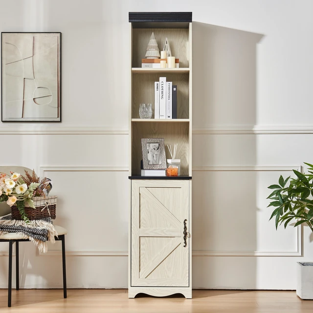 Main image of 70.86"(180cm) Tall Free Combination Wood Storage Cabinet, Free-Standing Cube Cabinet with 5 Shelves, Living room Bookcase, Bedroom Display Cabinet Bookshelf, DIY Combination To Two Or More PCS Set WHI