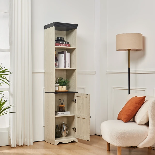 Alt view image 4 of 5 - 70.86"(180cm) Tall Free Combination Wood Storage Cabinet, Free-Standing Cube Cabinet with 5 Shelves, Living room Bookcase, Bedroom Display Cabinet Bookshelf, DIY Combination To Two Or More PCS Set WHI