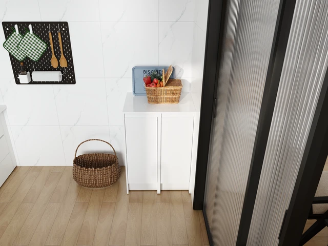 Alt view image 5 of 7 - 24" Freestanding Bathroom Storage Cabinet, Soft Close Doors, Glossy White, Plywood, KD-Packing, 12" x2 Combination (Suitable For Bathroom, Kitchen, Study Room, Bedroom, Etc)