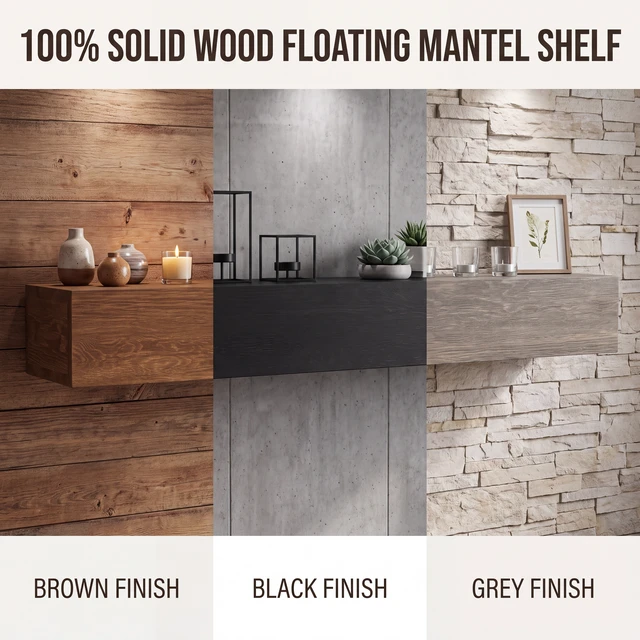Alt view image 3 of 7 - 60" Rustic Wood Fireplace Mantel,Wall-Mounted & Floating Shelf for Home Decor