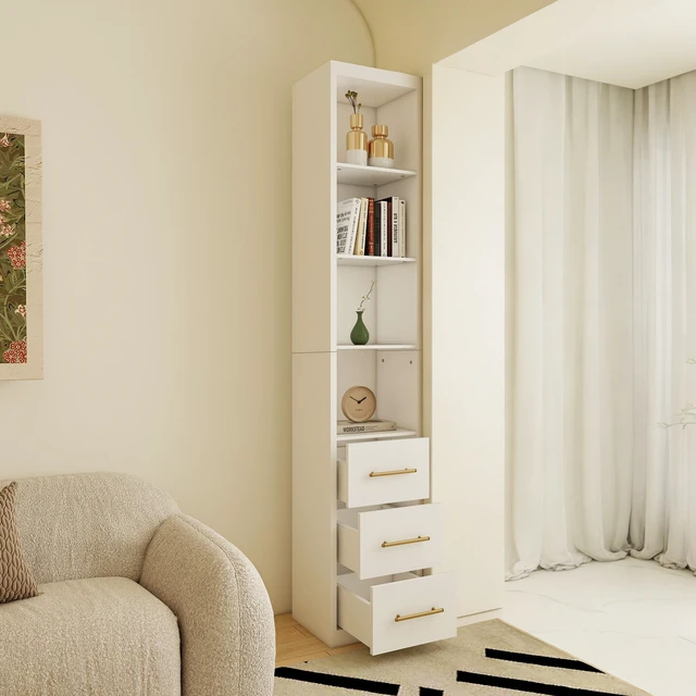 Main image of 15.75x85.04inch White Side Storage Cabinet With Three Drawers for Bedroom, Living Room, Bathroom
