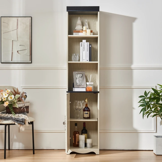 Alt view image 2 of 5 - 70.86"(180cm) Tall Free Combination Wood Storage Cabinet, Free-Standing Cube Cabinet with 5 Shelves, Living room Bookcase, Bedroom Display Cabinet Bookshelf, DIY Combination To Two Or More PCS Set WHI