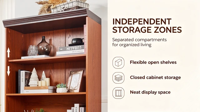 Alt view image 3 of 3 - 70.86"(180cm) Tall Storage Cabinet, 5 Tier Cube Display Cabinet with Adjustable Shelves and Barn Doors, MDF Wood Freestanding Display Bookshelves for Bedroom,Living Room, Kitchen, Pantry, Bar Cabinet