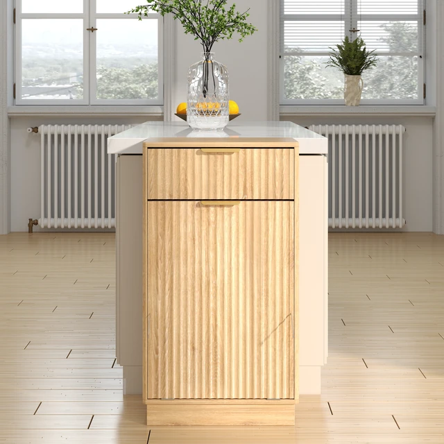 Alt view image 5 of 7 - 10-Gallon Woodgrain Tilt-Out Trash Can Cabinet with Wave-Textured Drawer & Pull-Out Bin - Multipurpose Kitchen/Bath Organizer in Oak Finish