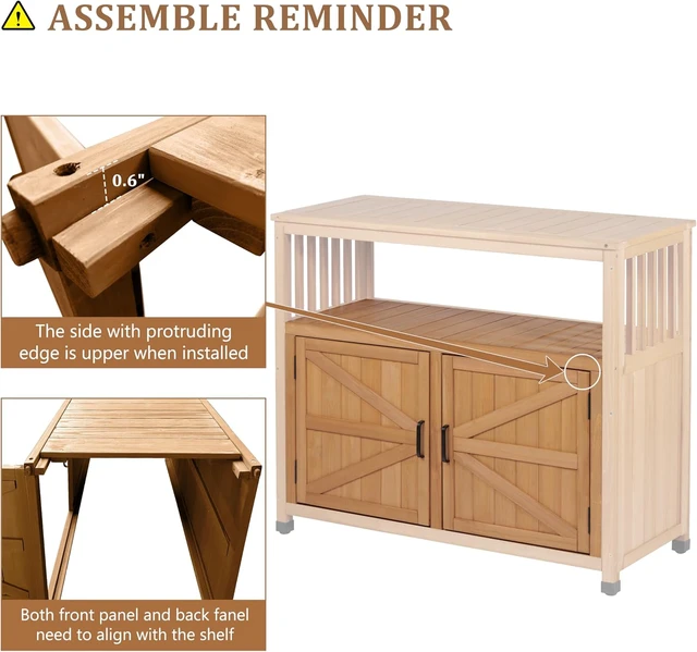 Alt view image 2 of 7 - Wooden Patio Bar Table Set with Storage, Buffet Cabinet Sideboard for Outdoor and Indoor