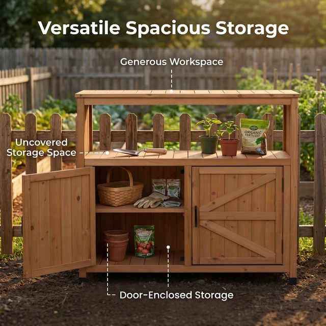 Alt view image 5 of 7 - Wooden Patio Bar Table Set with Storage, Buffet Cabinet Sideboard for Outdoor and Indoor