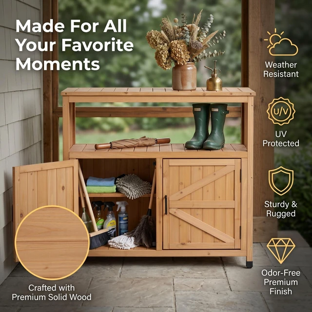 Alt view image 7 of 7 - Wooden Patio Bar Table Set with Storage, Buffet Cabinet Sideboard for Outdoor and Indoor