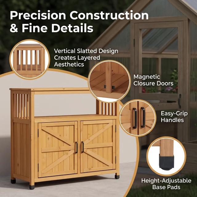 Alt view image 4 of 7 - Wooden Patio Bar Table Set with Storage, Buffet Cabinet Sideboard for Outdoor and Indoor