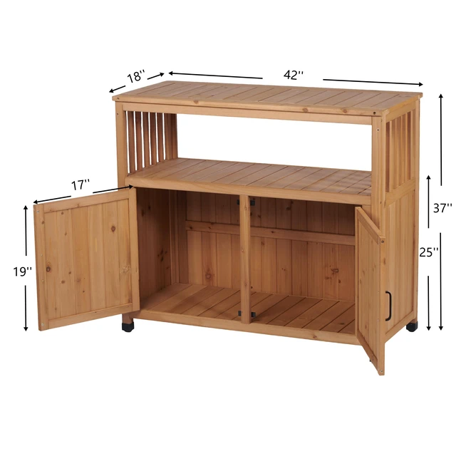 Alt view image 3 of 7 - Wooden Patio Bar Table Set with Storage, Buffet Cabinet Sideboard for Outdoor and Indoor