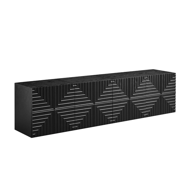 Alt view image 6 of 7 - 20.47'' Wooden Side Cabinet with Geometric Embossed Relief Nightstand with 2 Drawers, Suitable for Bedrooms and Living Rooms,No Need Assembly.BLACK