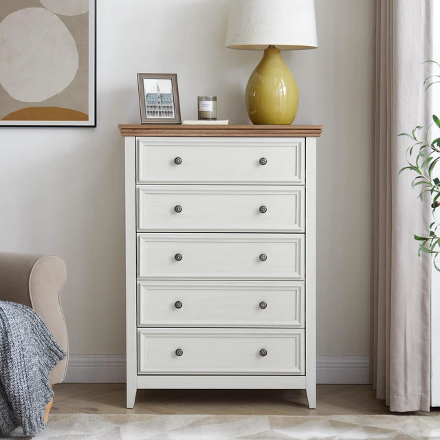 Main image of Modern 5 Drawers Dresser 5 Drawers Cabinet,Chest of Drawers Closet Organizers and Storage Clothes Storage Drawers Cabinet for Living Room, Farmhouse Dresser Organizer BEIGE