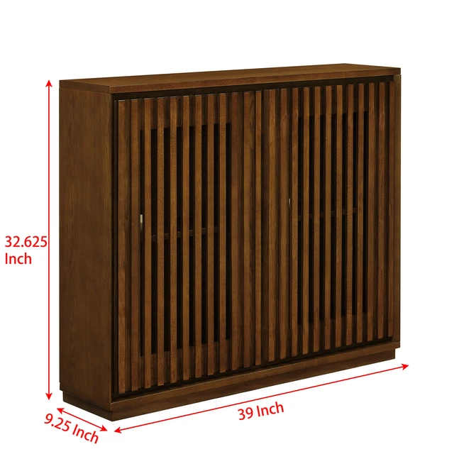 Alt view image 7 of 7 - Mid Century Modern Fluted Hollowed Out Sideboard Cabinet with 2 Outlet Holes, Buffet Cabinet with Storage, Walnut Storage Cabinet for Living Room, Entryway, Hallway, Dining Room, Kitchen