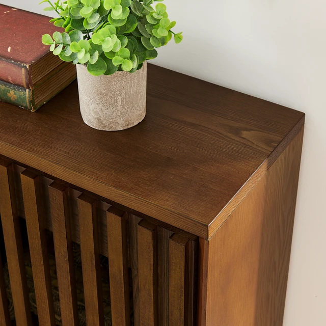 Alt view image 5 of 7 - Mid Century Modern Fluted Hollowed Out Sideboard Cabinet with 2 Outlet Holes, Buffet Cabinet with Storage, Walnut Storage Cabinet for Living Room, Entryway, Hallway, Dining Room, Kitchen
